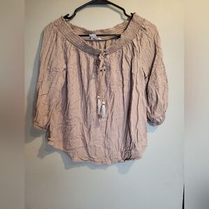 Venus Tan Blouse with Tassel Detail, Size Large